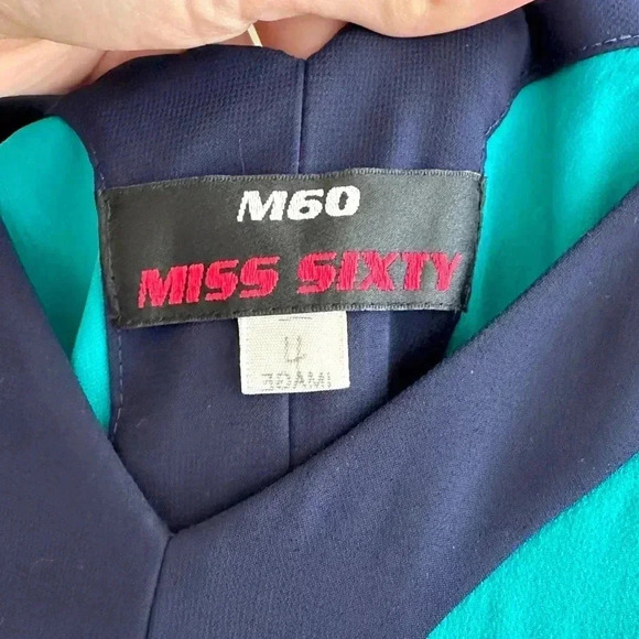 Miss Sixty Teal and Navy Blue Silk Gown Maxi Floral Dress, Size 4 - Picture 12 of 15